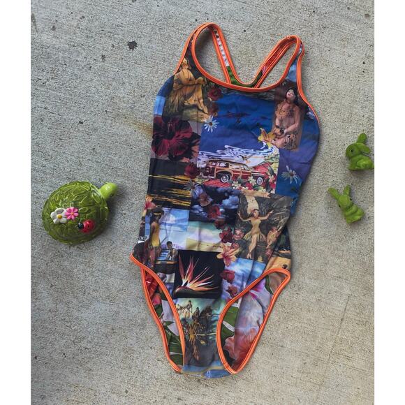 vintage 90s SPEEDO Hawaiian Print REVERSIBLE SWIMSUIT xs/0 tropical photo y2k - Picture 2 of 10